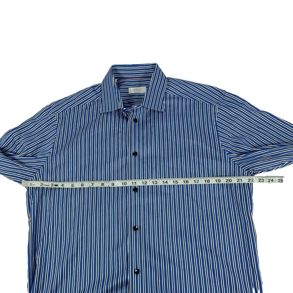 Mens Eton Contemporary Blue Striped Long Sleeve Dress Shirt Size 42 16.5 - Picture 6 of 10